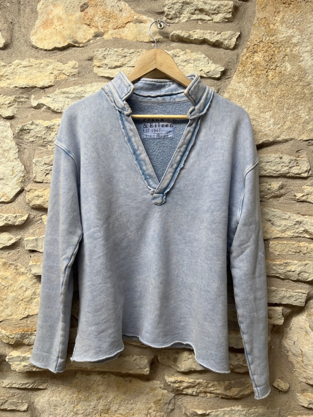Frank and Eileen Patrick Popover Sweatshirt Triple Terry In Mineral Blue M - Picture 4 of 8